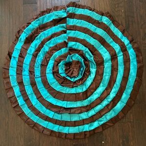 Christmas Tree Skirt Chocolate Brown and Teal Blue Circular Ruffle Handmade, 45”